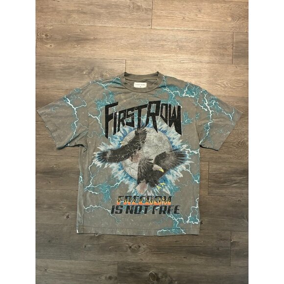 First Row Other - First Row Freedom Is Not Free T-Shirt Mens Medium Gray Graphic Rhinestone Flames